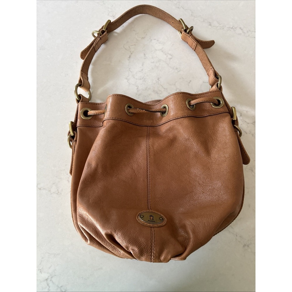 FOSSIL MADDOX BROWN LEATHER BUCKET DRAWSTRING SHOULDER BAG Hobo Vtg Boho Purse